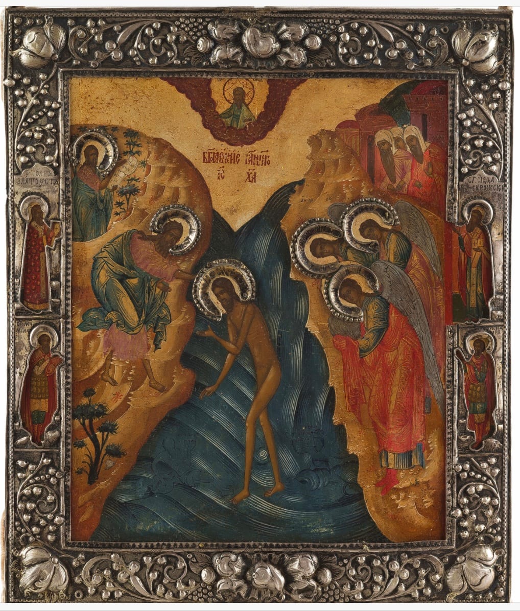 Icona russa con cornice argentata